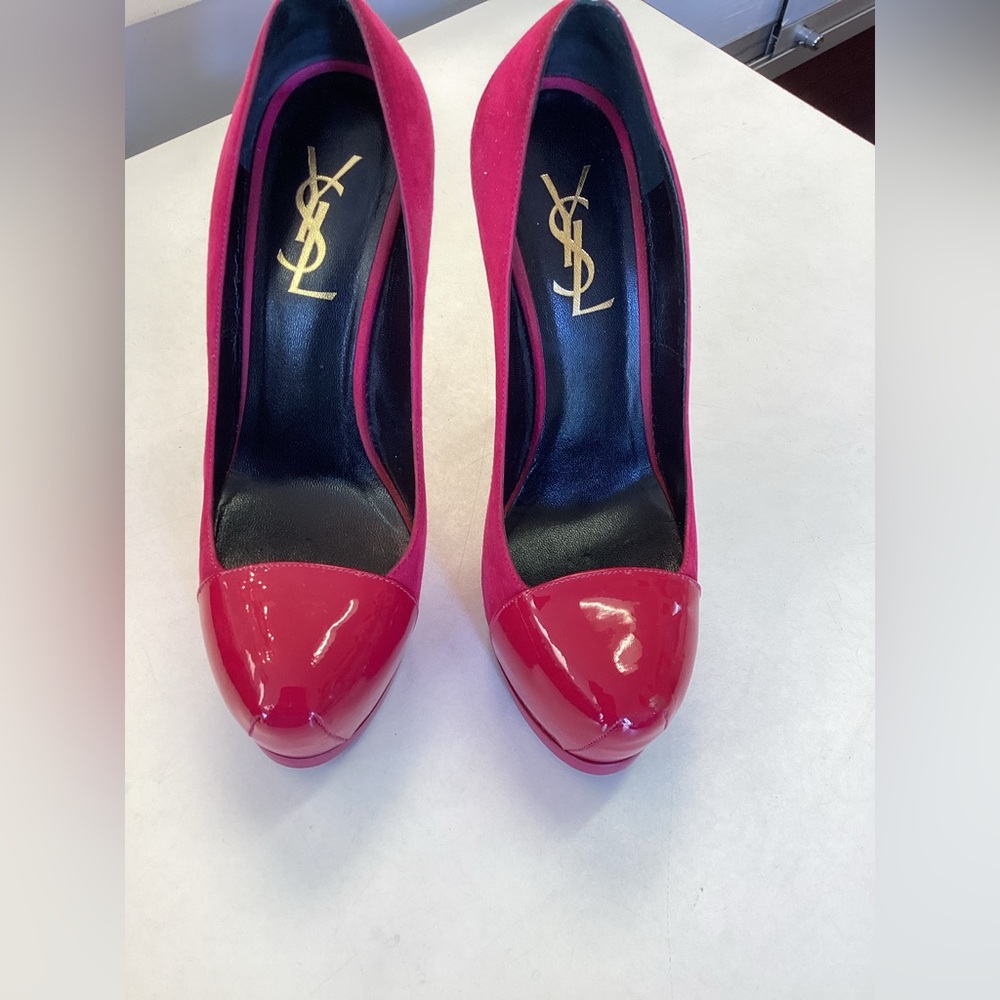 Saint Laurent Pink Suede and Patten Leather Heels